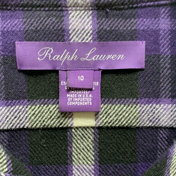 Ralph Lauren Collection Purple and Black Plaid Button Down Top Size 10 - Picture 2 of 5